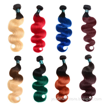 Wholesale Ombre 1b 27 99J Red Brazilian Human Virgin Hair Weave Body Wave Cuticle Aligned Pre Colored Raw Human Hair Extension